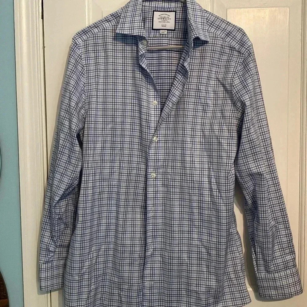 Charles Tyrwhitt men’s slim fit button down - shades of blue check - 15.5